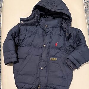 Polo by Ralph Lauren Kids Dark Blue Puffer Coat with Pockets and Removable Hood